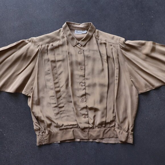 100% Silk Longsleeve Button Front Blouse in Mocha Mouse Brown by Liz Claiborne - Picture 2 of 9